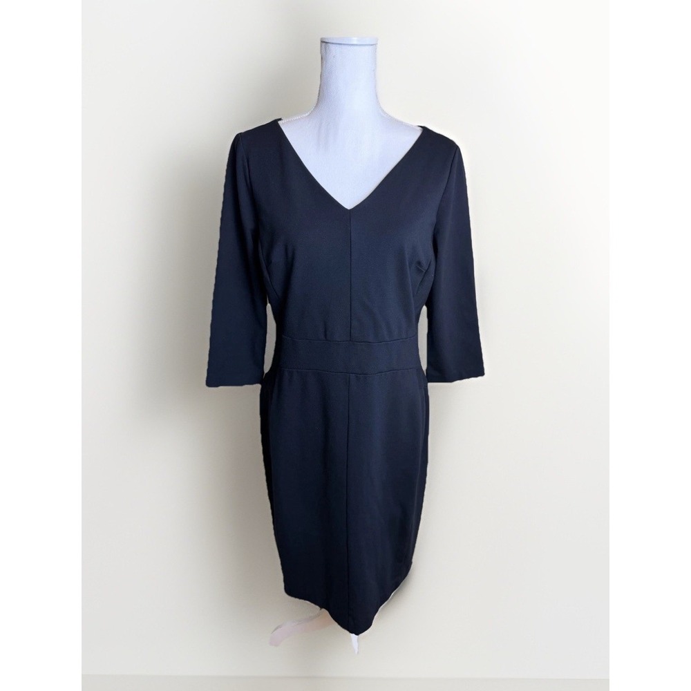 Ann Taylor Dress Women's 12 Black Stretch V-Neck Casual Minimal Academia
